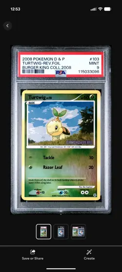 Pokemon Turtwig D&P Burger King Stamp Reverse Holo Promo #103/130 PSA 9 (Pop 16) - Image 1