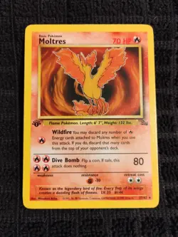 Moltres 1st Edition Fossil 27/62 Regular NM TCG Pokemon - Image 1
