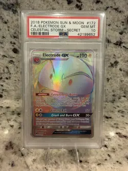 2018 POKEMON SUN & MOON CELESTIAL STORM SECRET #172 FULL ART/ELECTRODE GX PSA 10 - Image 1