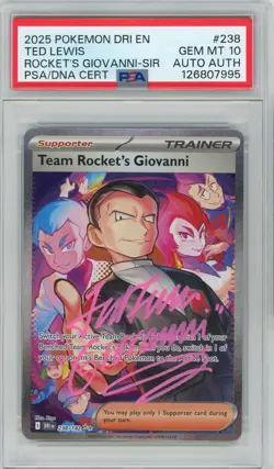 PSA 10 GEM MINT Signed Ted Lewis Team Rocket's Giovanni 238/182 Destined Rivals - Image 1