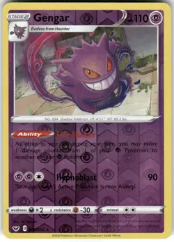 Gengar 085/202 Rare Sword & Shield Pokemon Reverse Holo Moderately Played - Image 1