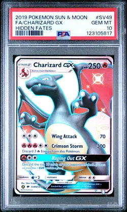 2019 POKEMON SUN & MOON HIDDEN FATES #SV49 FULL ART/CHARIZARD GX PSA 10 - Image 1