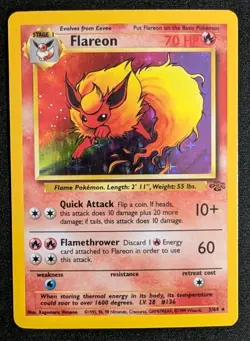 Pokemon TCG Flareon Jungle 3/64 Holo Unlimited Holo Rare Vintage WOTC MP - Image 1