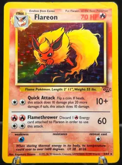 Flareon Jungle 3/64 Unlimited Holo Rare Vintage Pokemon TCG - HP - Image 2