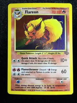 Pokemon TCG Flareon Holo Rare Unlimited Card 3/64 Jungle - Image 1