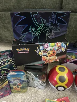 Lot Of Multiple EMPTY Pokemon TCG Tins, ETB, Mini Binders, Stickers & Lunch Box - Image 3
