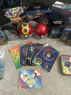 Lot Of Multiple EMPTY Pokemon TCG Tins, ETB, Mini Binders, Stickers & Lunch Box - Image 4