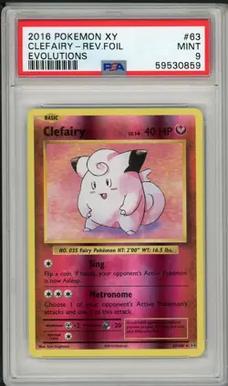 2016 Pokemon XY Evolutions Clefairy Reverse Foil Holo #63 PSA 9 - Image 1