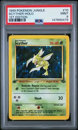 1999 POKEMON JUNGLE 1ST EDITION #10 SCYTHER-HOLO PSA 9 - Image 1