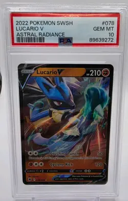 2022 POKEMON SWORD & SHIELD ASTRAL RADIANCE #078 LUCARIO V PSA 10 - Image 1