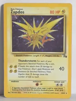 Zapdos 15/62 Holo Rare Fossil Unlimited Vintage Pokemon TCG WOTC Card MP-LP - Image 1