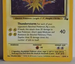 Zapdos 15/62 Holo Rare Fossil Unlimited Vintage Pokemon TCG WOTC Card MP-LP - Image 3