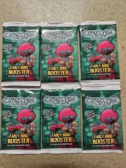 Lot x6 Cataclysm Arcade TCG Kickstarter Early Bird 15 Card Booster Packs SEALED - Image 1