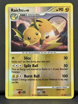Pokemon Raichu 8/100 Stormfront Reverse Holo Rare Vintage 2008 Card LP - Image 1