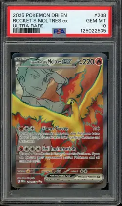 2025 POKEMON DRI EN #208 ROCKET'S MOLTRES EX GEM MT PSA 10 ULTRA RARE 208/182 - Image 1