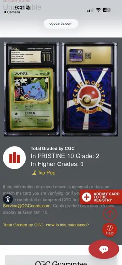 Pokemon Bulbasaur CGC Pristine 10 Jpn 1999 vending psa 10 low pop - Image 2