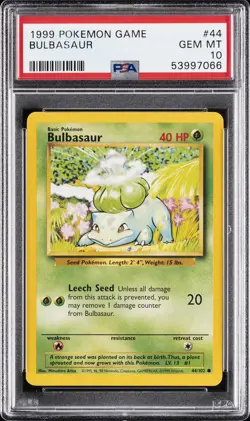 1999 POKEMON BASE SET UNLIMITED #44 BULBASAUR PSA 10 - Image 1
