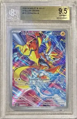 Pokemon TCG 2024 Stellar Crown ZERAORA 151/142 BGS GEM MINT 9.5 (PSA 10) - Image 1