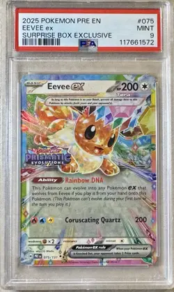 Pokemon TCG 2025 Prismatic Evolutions Surprise Box STAMPED EEVEE EX 75/131 PSA 9 - Image 1