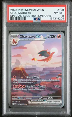 2023 POKEMON MEW EN-151 SPECIAL ILLUSTRATION RARE #199 CHARIZARD EX PSA 8 - Image 1