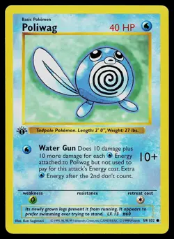 Pokemon Card - Poliwag Base Set Shadowless 59/102 1st Edition Common - Image 1