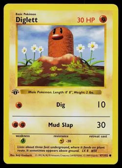 Pokemon Card - Diglett Base Set Shadowless 47/102 1st Edition Common - Image 1