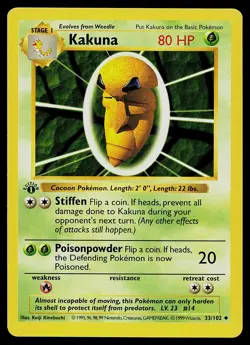 Pokemon Card - Kakuna Base Set (Shadowless) 33/102 Uncommon 1st Edition - Image 1