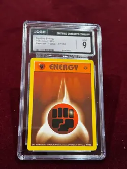 Pokemon 1st Edition Base Set Shadowless Fighting Energy CGC 9 Mint - Image 1