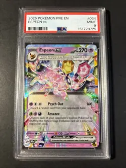 2025 Pokemon Espeon EX #034 PSA 9 MINT PRE Prismatic Evolutions - Image 1
