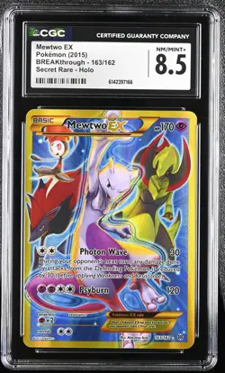 CGC 8.5 NM/MINT+ Mewtwo EX 163/162 Breakthrough Secret Rare Holo Pokemon Card - Image 1