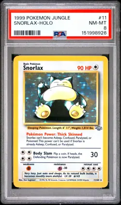 1999 POKEMON JUNGLE #11 SNORLAX-HOLO PSA 8 - Image 1