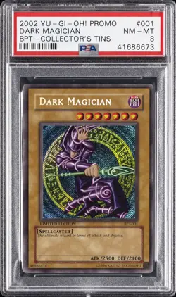 2002 YU-GI-OH! PROMO BPT-COLLECTOR'S TINS #001 DARK MAGICIAN PSA 8 - Image 1