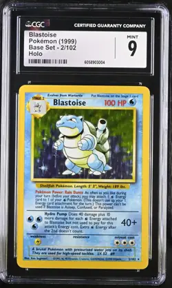 CGC 9 MINT Blastoise 2/102 Base Set Holo Pokemon Card - Image 1