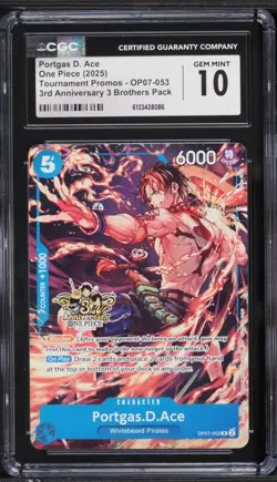 2025 ONE PIECE PROMO CARDS JAPANESE #OP07-053 PORTGAS D. ACE CGC 10 GEM MINT - Image 1