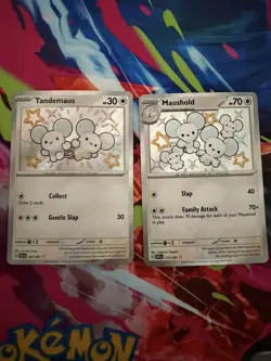 Pokemon Paldea Fates Tandemaus & Maushold baby shiny Holo lot - Image 1
