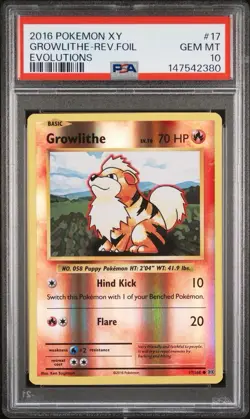 2016 Pokemon XY Evolutions Growlithe Reverse Foil Holo 17/108 Rare PSA 10 Gem - Image 1