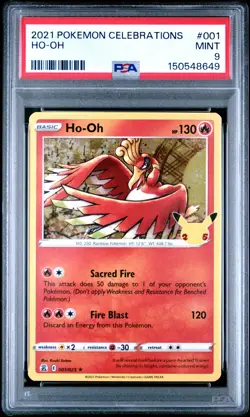 2021 POKEMON PSA 9 MINT HOLO CELEBRATIONS 001 HO-OH - Image 1