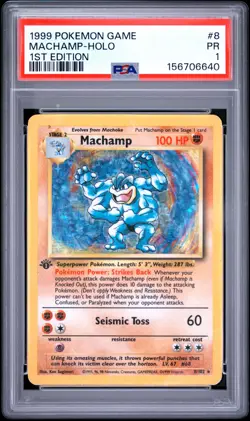 1999 POKEMON BASE SET 1ST EDITION #8 MACHAMP-HOLO PSA 1 - Image 1