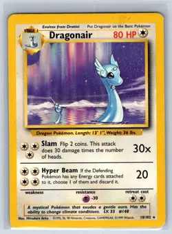 Dragonair 18/102 Rare Base Set Unlimited Pokemon Heavily Played - Image 1