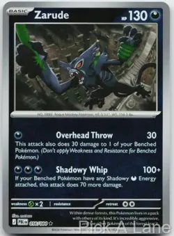Zarude 056/084 Rare Pitch Black Pokemon Reverse Holo Near Mint - Image 1