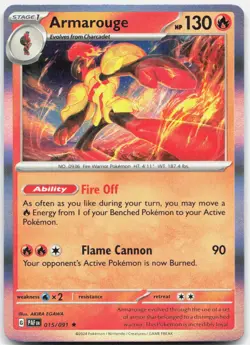 Armarouge 015/091 Rare Paldean Fates Pokemon Holo Near Mint - Image 1