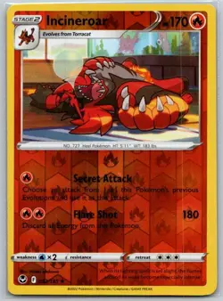 Incineroar 032/195 Rare Silver Tempest Pokemon Reverse Holo Near Mint - Image 1