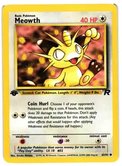Pokemon TCG Meowth 62/82 Common Team Rocket 1st Edition VLP - Image 1