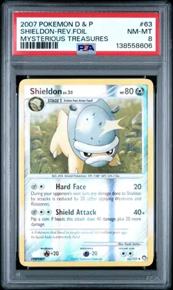 Shieldon 2007 Mysterious Treasures #63/123 Pokemon Reverse Holo PSA 8 - Image 1