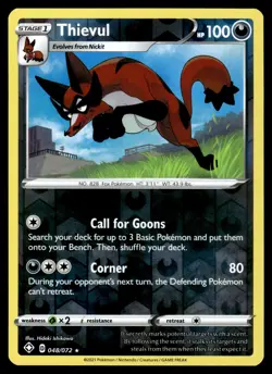 Thievul 048/072 Rare Shining Fates Pokemon Reverse Holo Near Mint - Image 1
