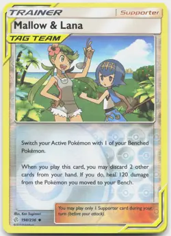 Mallow & Lana 198/236 Uncommon Cosmic Eclipse Pokemon Reverse Holo LP - Image 1
