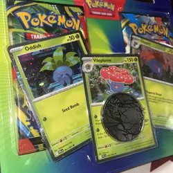 Mega Pokemon TCG Sword & Shield Promo Holo Oddish/Gloom/Vileplume Lot + Coin - Image 2