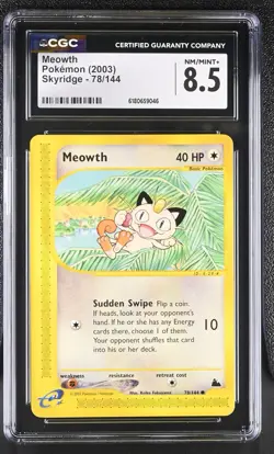 2003 Pokemon Skyridge Meowth 78/144 Non Holo WOTC e-Reader Vintage CGC 8.5 Mint - Image 1
