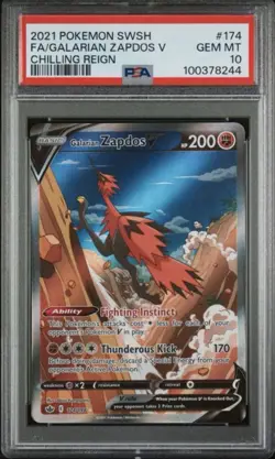 Pokemon 2021 Galarian Zapdos V 174/198 Full Art Chilling Reign GEM MINT PSA 10 - Image 1