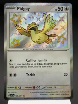 Pidgey 196/091 - Shiny Holo Rare - Paldean Fates Pokemon Card NM - Image 1